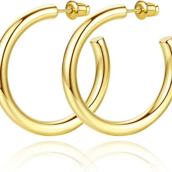 Gold Hoop Earrings for Women Chunky 14K Gold Plated Lightweight Jewelry Gift - Picture 1 of 6